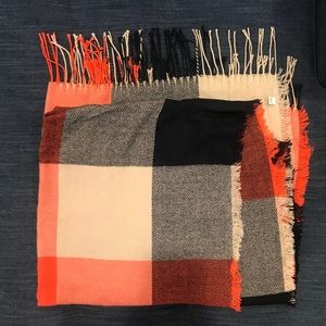Madewell Oversized Plaid Scarf, Orange/Navy/Cream